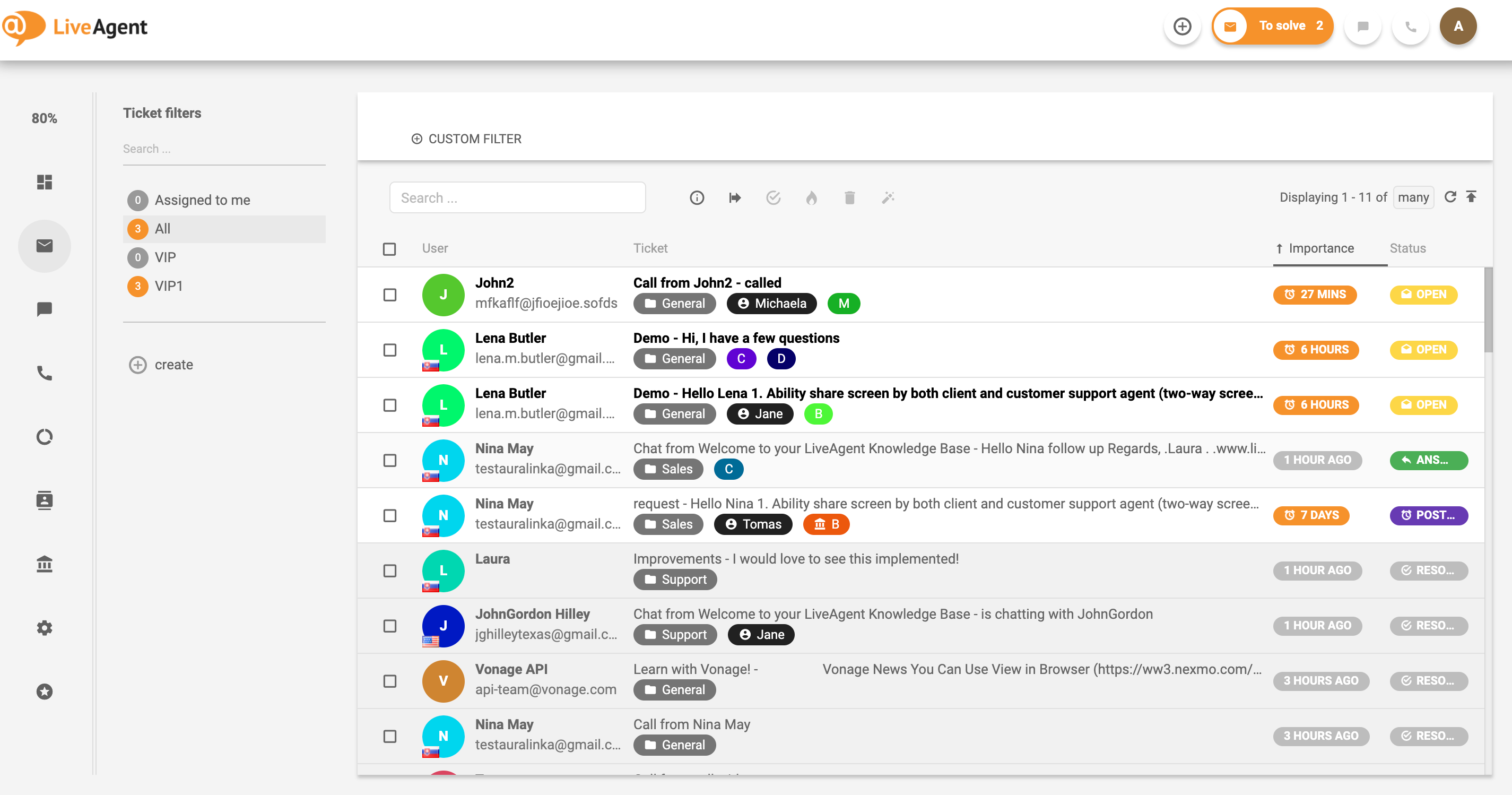 LiveAgent all tickets example