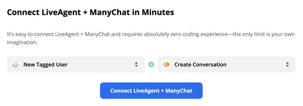 Izbrani sprožilec ManyChat in LiveAgent na strani Zapier