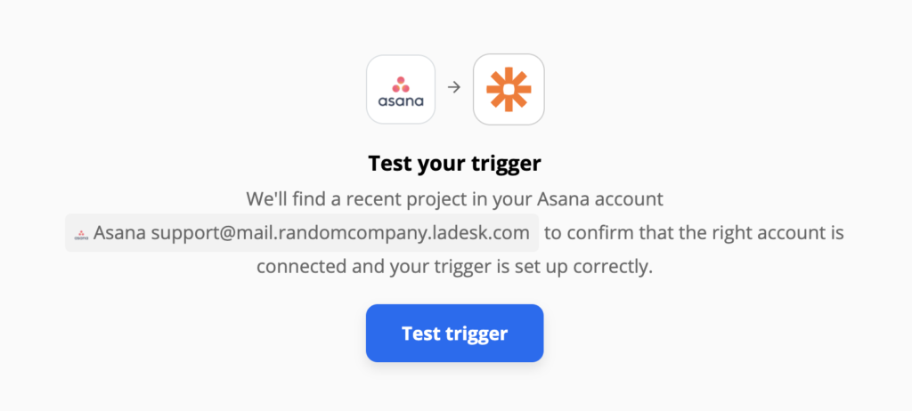 Preizkus Asana sprožilca na Zapier
